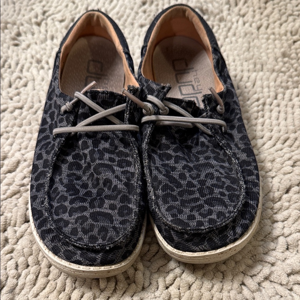Hey Dude Women's Black and Gray Patterned Sneakers